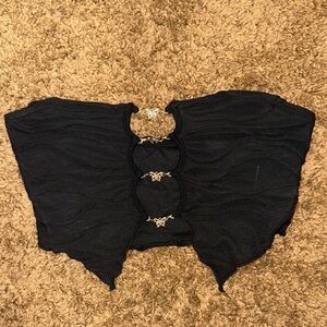 Black Cropped Top with silver butterflies